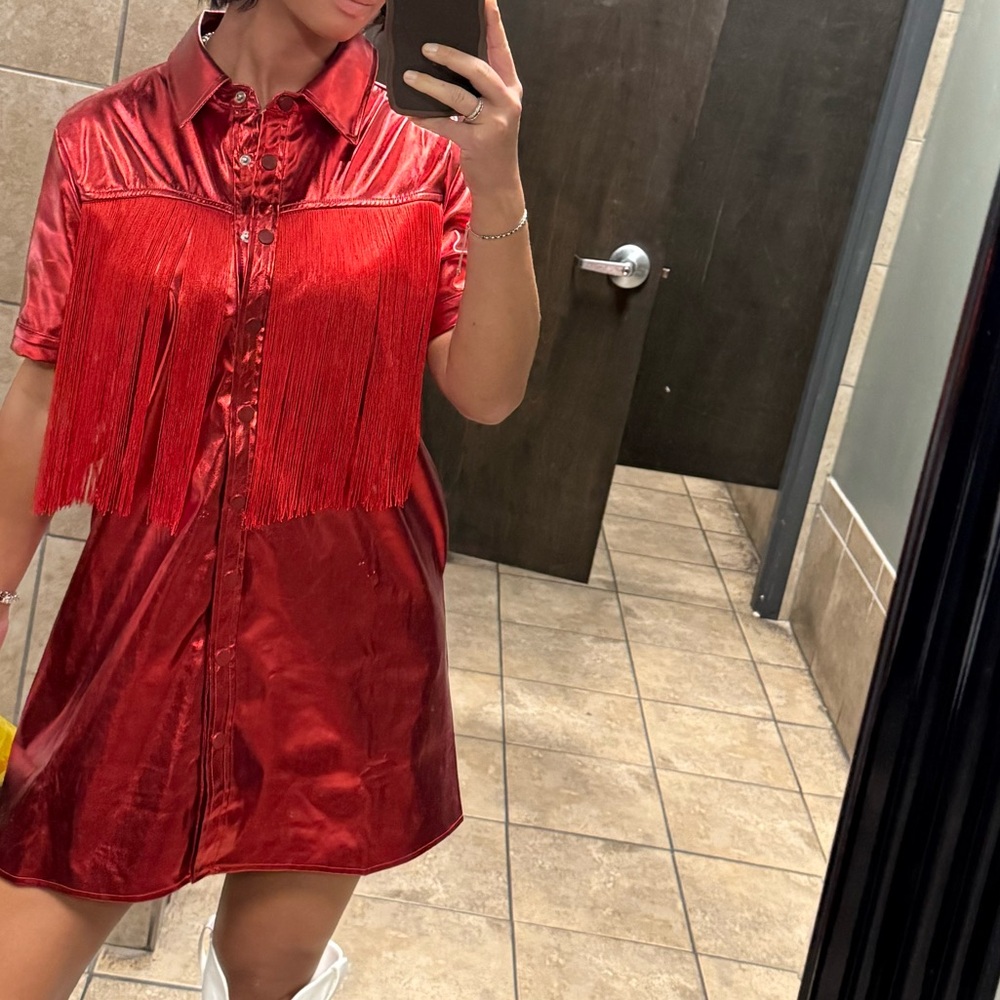 Shimmering Scarlet Button-Up Dress